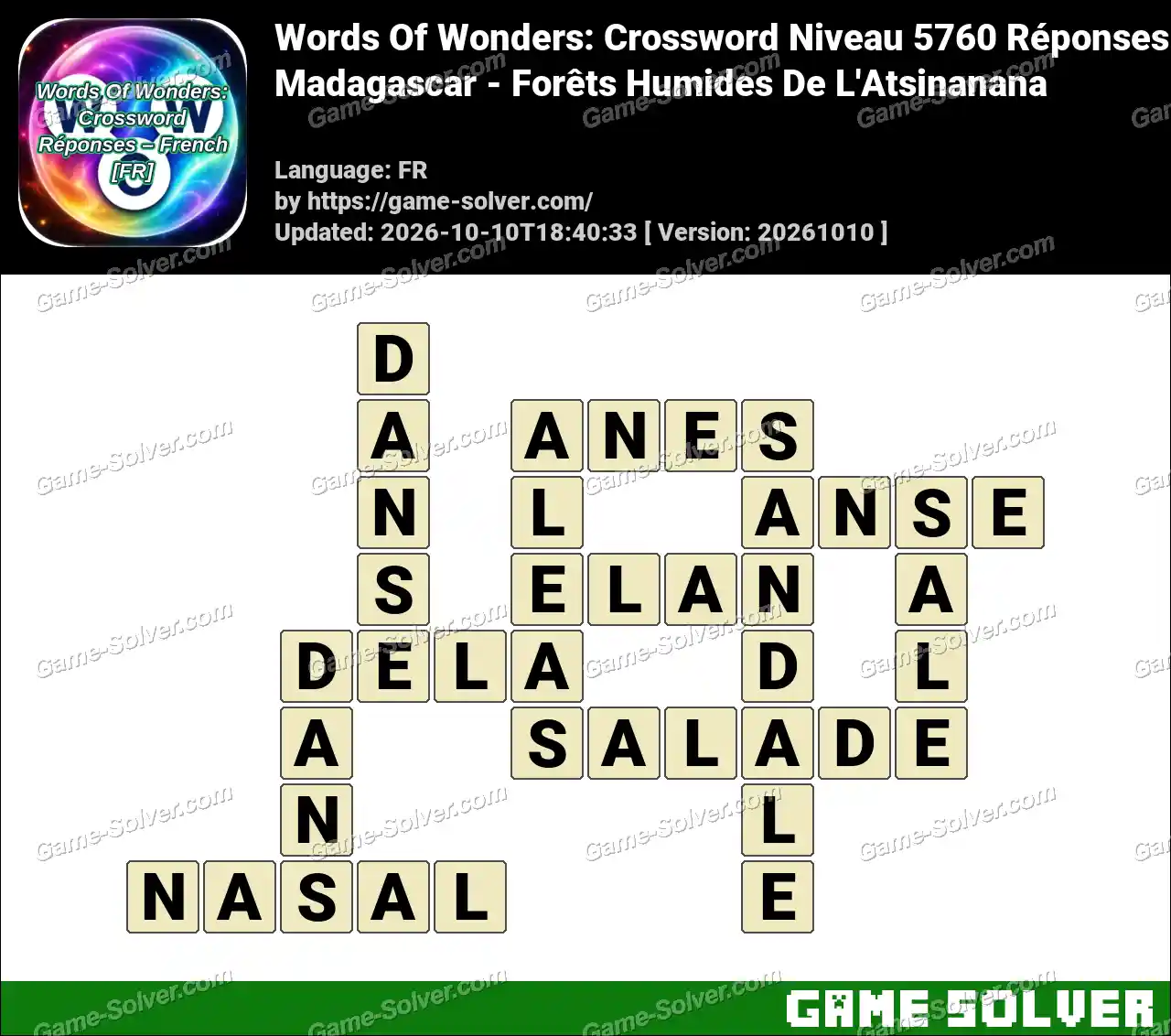 Words Of Wonders: Crossword Niveau 5760 Réponses – Madagascar – Forêts Humides De L’Atsinanana